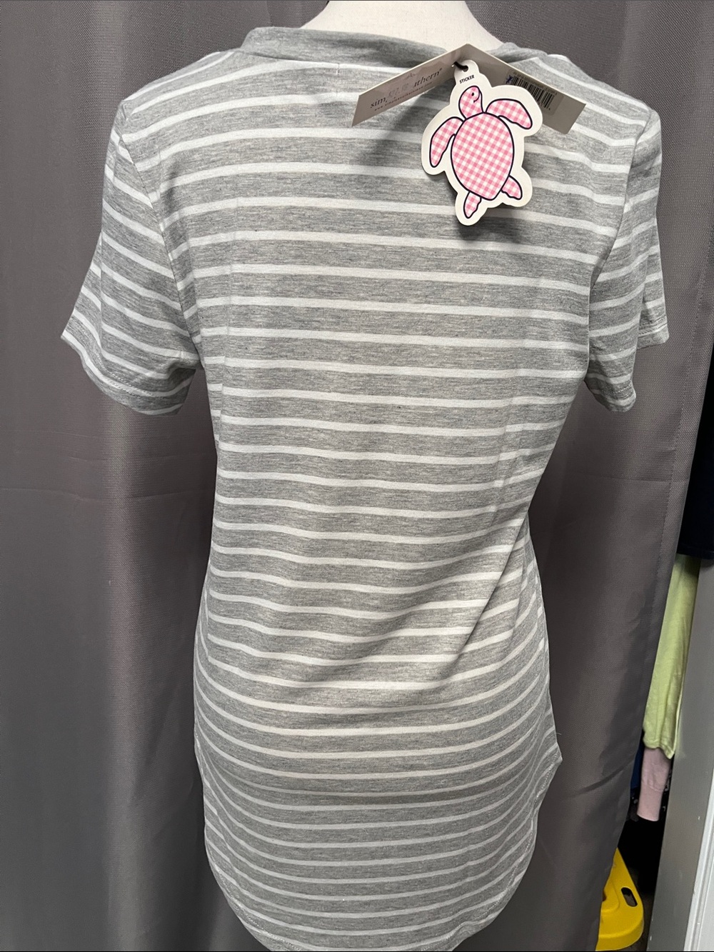 Simply Southern Gray White Striped Short Sleeve Tee with Sequin Pineapple - Picture 4 of 4